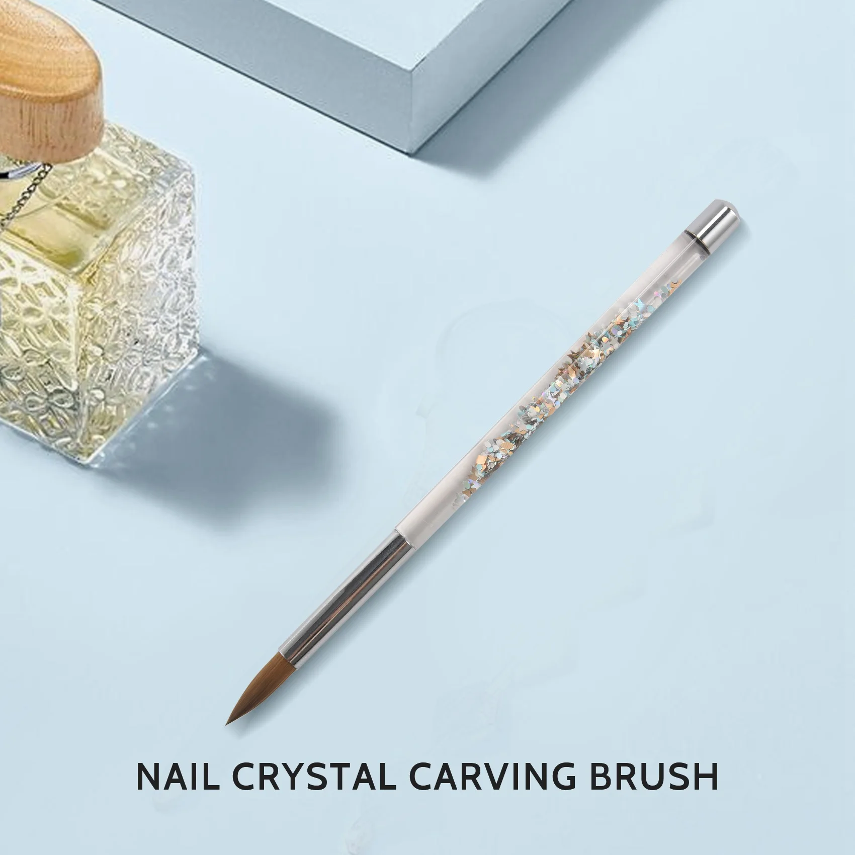 1Pc pennello per unghie acrilico Kolinsky Sable in oro rosa con pennello per Nail Art glitterato a flusso liquido per strumento per Nail Art 14