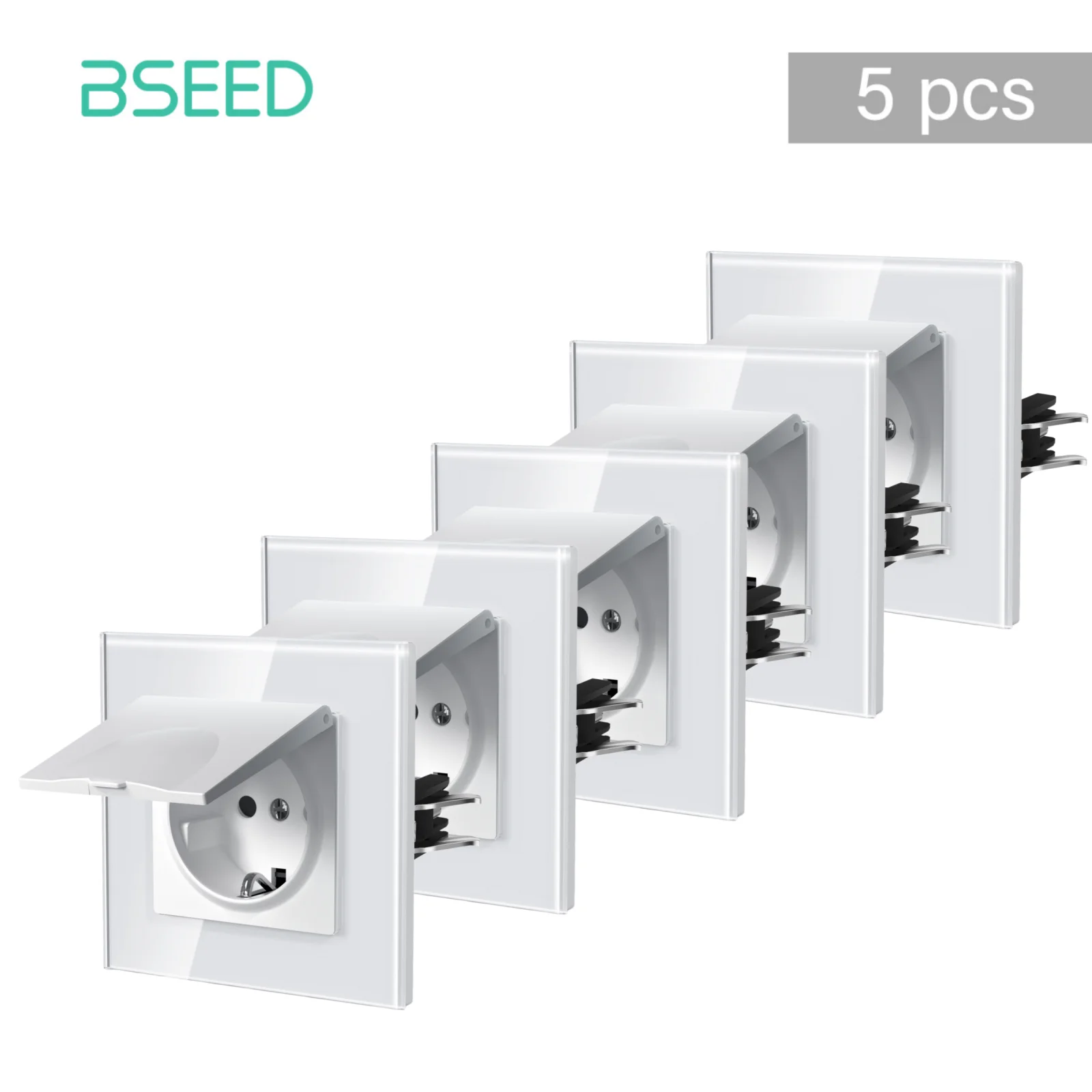 BSEED E-Serie EU-Standard Wasserdichte Wandsteckdose mit Abdeckung Kristallglas-Panel 16A 110V-250V