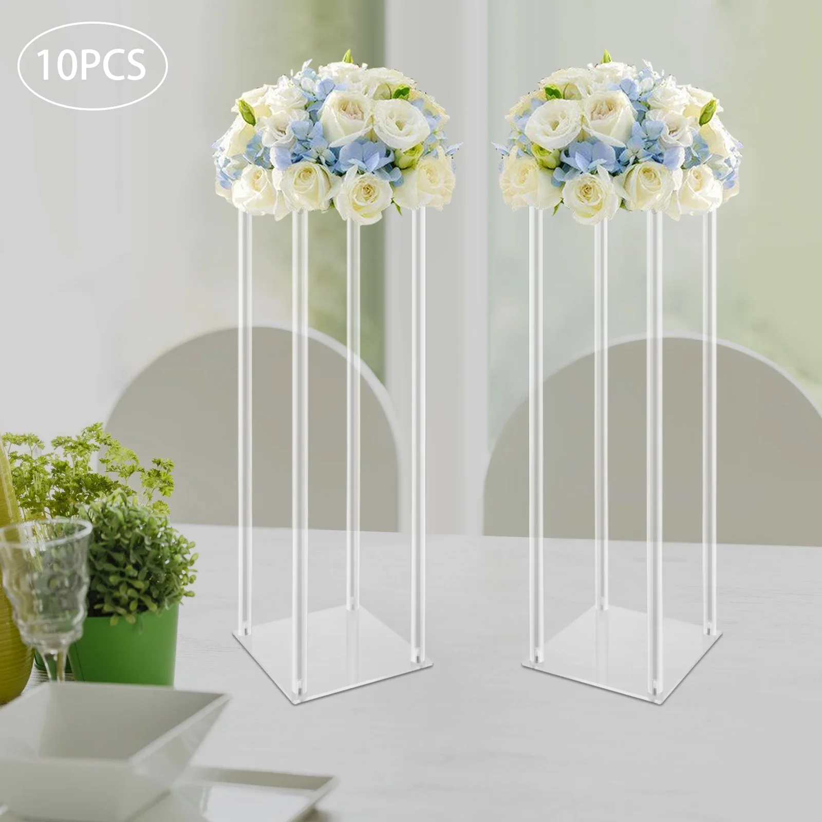 10Pcs Acrylic Vase Wedding Flower Stands Clear Column Rack Geometric Display Stand Geometric for Home Party Wedding Decor 60CM