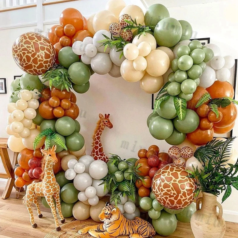 Jungle Safari Green Theme Balloon Garland Arch Kit Kids Birthday Party Metal Confetti Foil Latex Balloons Baby Shower Decoration