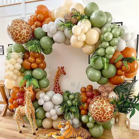 Jungle Safari Green Theme Balloon Garland Arch Kit Kids Birthday Party Metal Confetti Foil Latex Balloons Baby Shower Decoration
