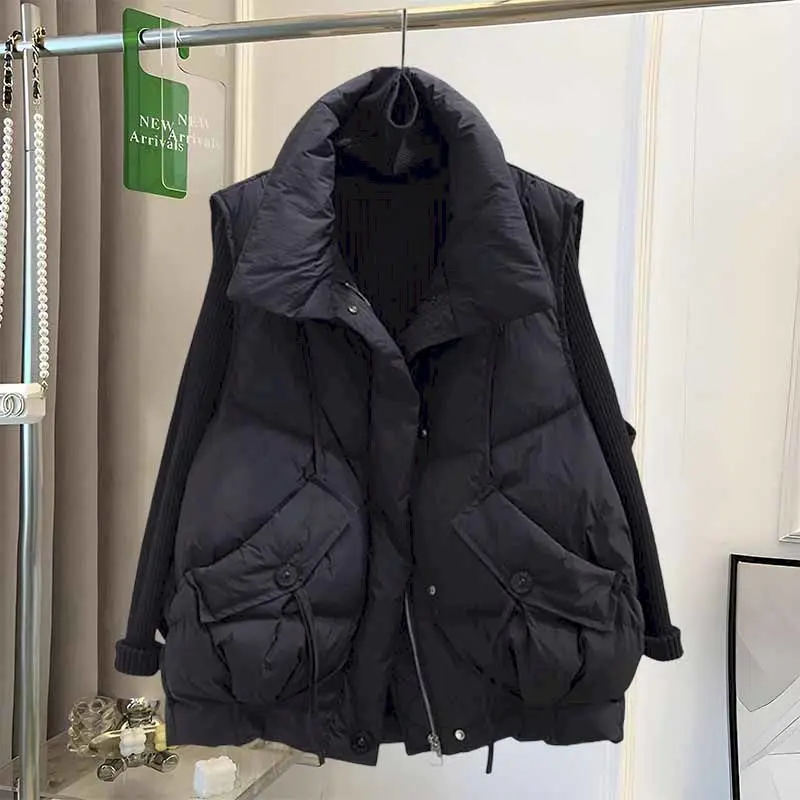 เสื้อกั๊กไหมแฟชั่นเกาหลีสำหรับผู้หญิง ปี 2025 ฤดูใบไม้ร่วง ฤดูหนาว สไตล์ลำลองใหม่ เสื้อคลุมตัวนอก เสื้อกั๊กน้ำหนักเบาพิเศษ เสื้อแจ็คเก็ตแบบหนาสำหรับผู้หญิง