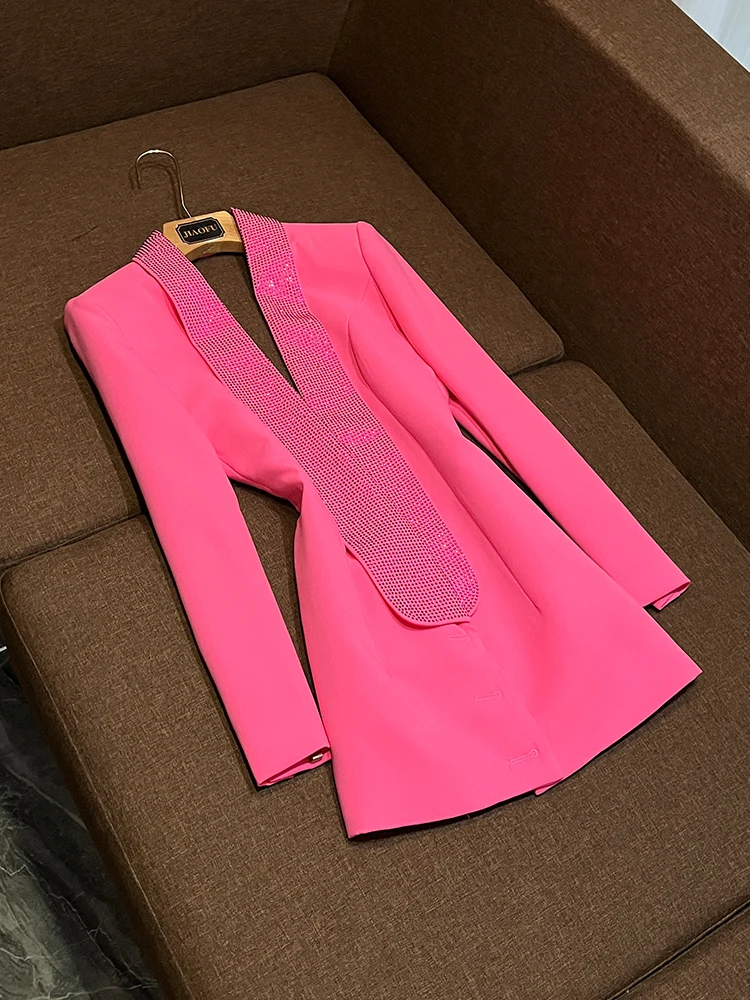 

Ele Long Tailored Coat Dr Bal Design with Rhinestones Qingguo Collar Women's Winter Faion Commute Sle A9