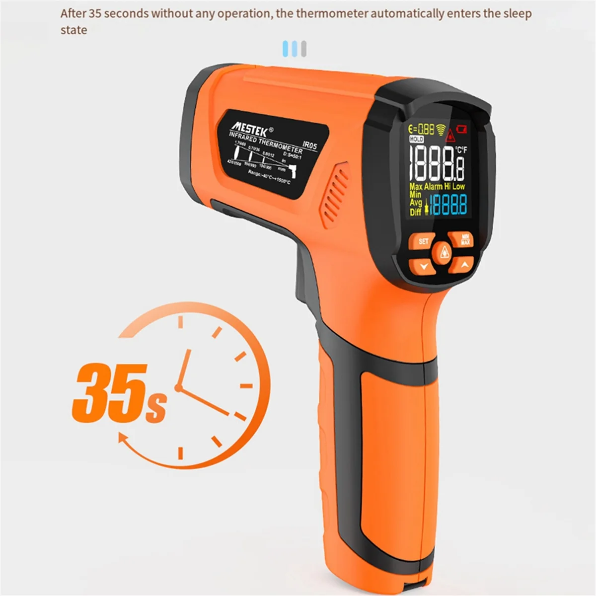

ABJY IR05A Digital Infrared Thermometer Color Screen High Temperature Meter Non-Contact Pyrometer Outdoor Thermometer