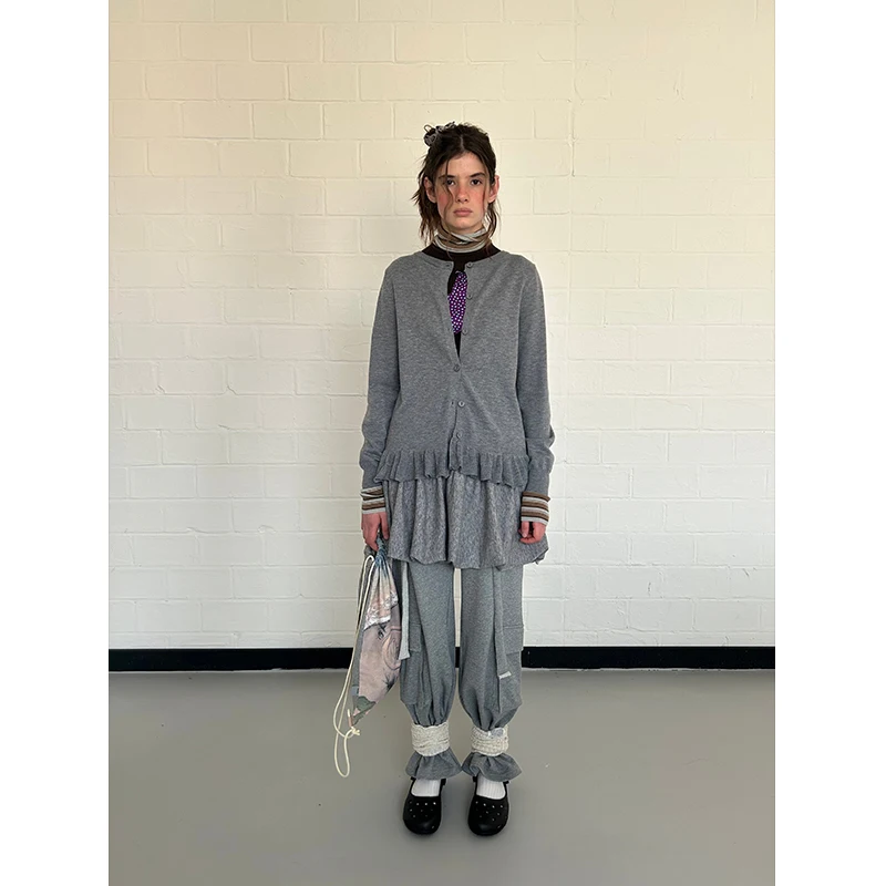 

Sweet Korean Sle Knitted Cardigan Sweater with Wood ain Ruffle Faion Slimming Spring New Arrival Women's Casual Wear