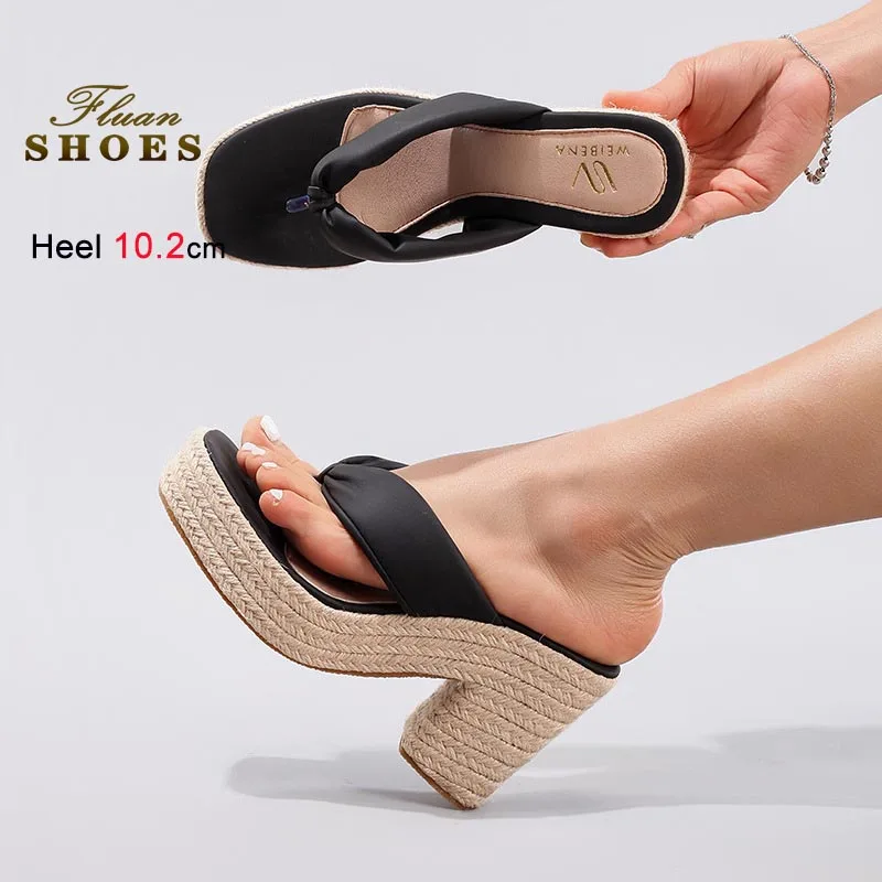 

Super High Heels Women's Flip-Flop Slippers Wedge Heel Thick Soled Sandals Coarse Heel Casual Lady Shoes Clipped Feet Slippers