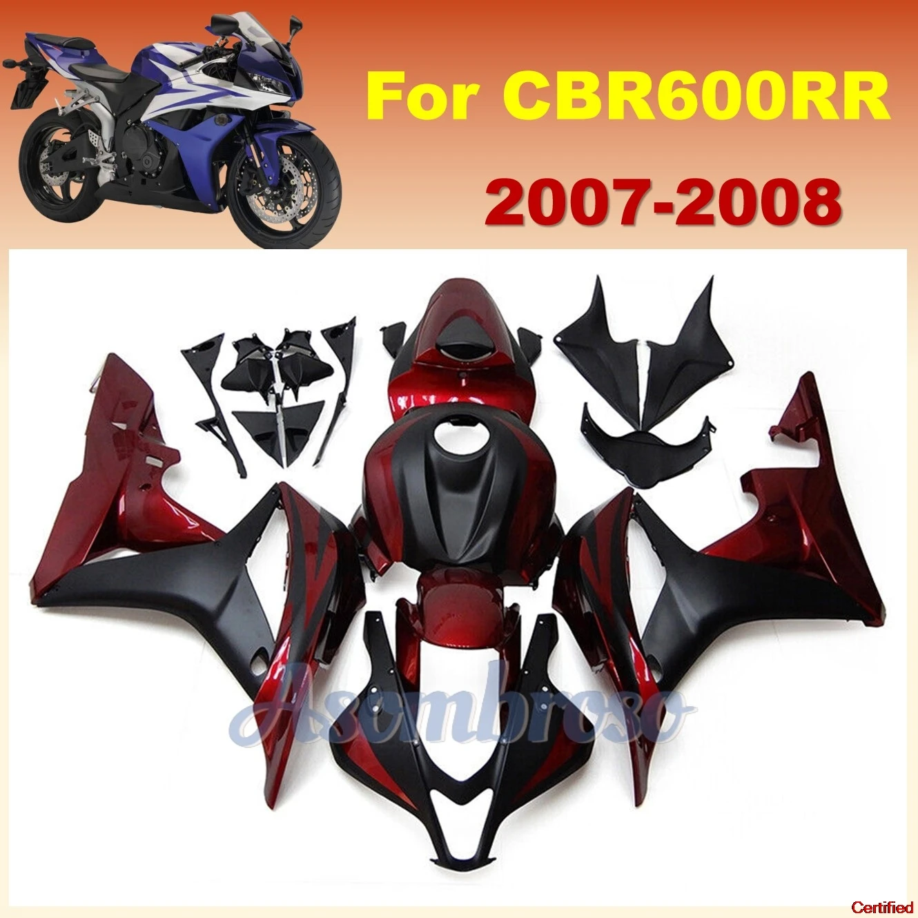 Motorcycle Fairing Spoiler Set For CBR600RR 2007 2008 CBR 600RR F5 CBR 600 red black body housing