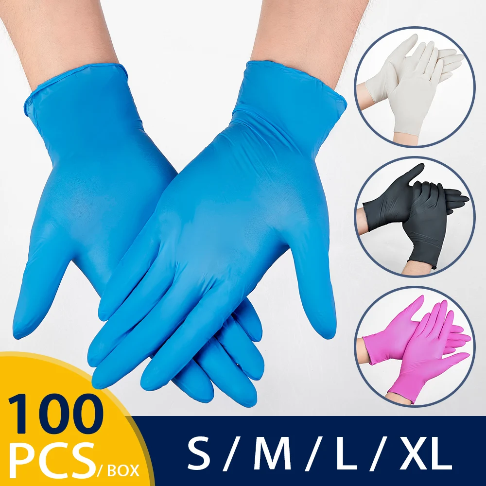 

100pcs Nitrile Gloves Black Waterproof Household Cleaning Safety Disposable Synthetic Nail Art Tattoo Anti-Static Latex Glove