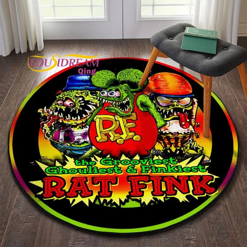 Rat Fink Rug Retro Round  Living Room Decor Mancave  Floor Mats Carpets for Bed  Chair Mat Gifts