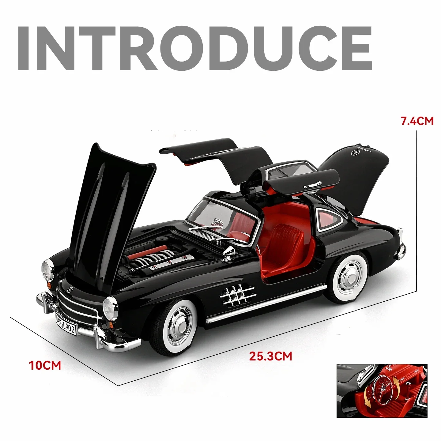 Modèle de voiture en alliage de supercar 1:18 300SL, son et lumière, jouet à collectionner pour enfants, cadeau d'anniversaire