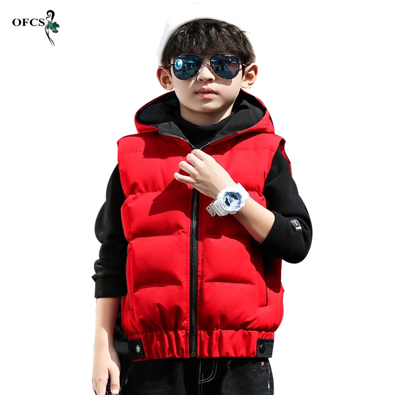 Autumn Children's Down Warm Cotton Vest Baby Clothes Kids Waistcoat Outerwear 5-16Years Old Young Boys Girls Hooded Jackets Vest