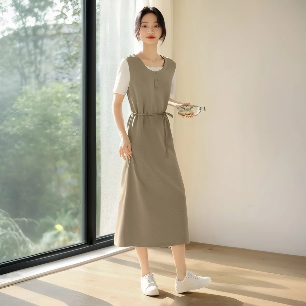 

Fashion Fake 2-Piece Temperament Dress Women Summer New Niche Office Lady Long Skirt Casual Patchwork Shoulder Strap Dress