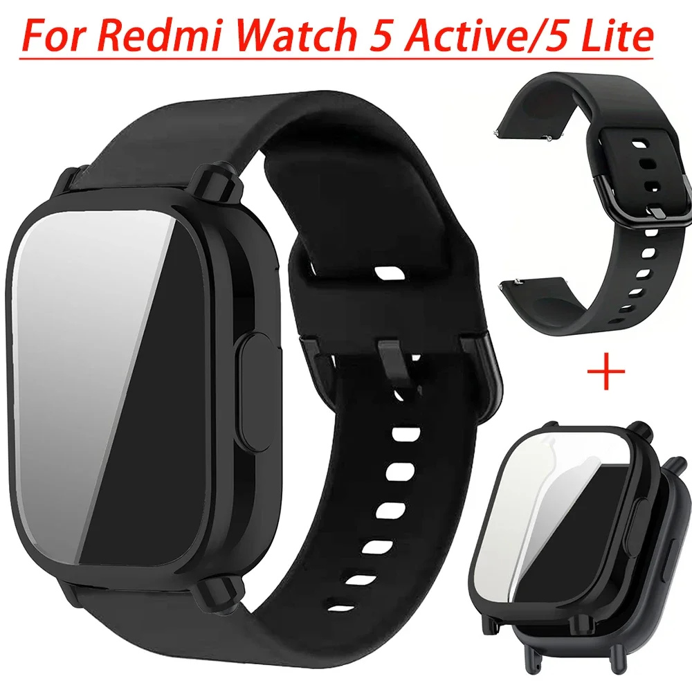 Schutzhülle + Silikonarmband für Xiaomi Redmi Watch 5 Active/5 Lite, vollständiger Bildschirm, TPU-Softshell und atmungsaktive Sportbänder