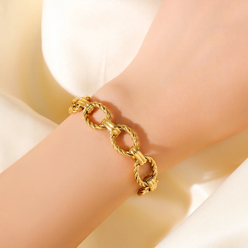 EILIECK 316L Edelstahl Metall Goldfarben Ovale Gliederkette Halskette Armband Set für Damen Mode Punk Wasserdichter Schmuck – Detail 11