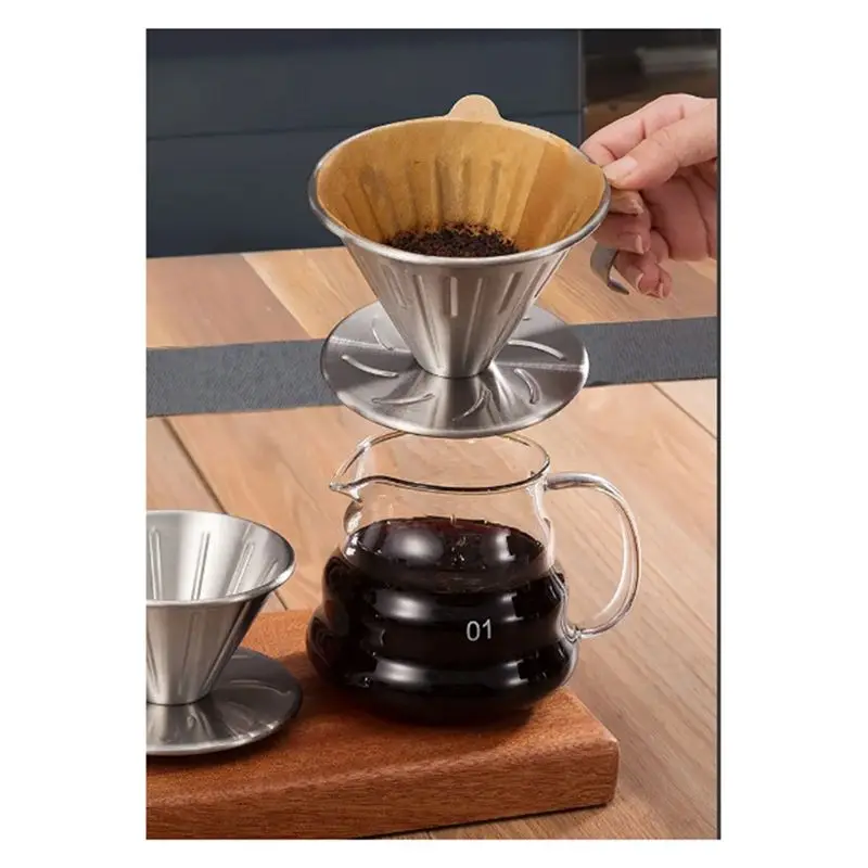 ABUN Stainless Steel Pour Over Coffee Dripper with Holder, 304 Coffee Filter Cup for Home & Office