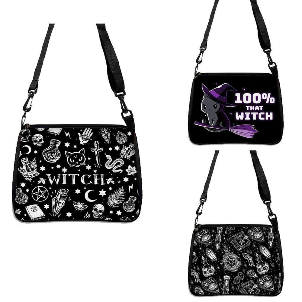 Gothic Cat Printed Shoulder Bag Halloween Fabric Crossbody Bag Versatile Small Square Purse Simple and Stylish Women\'s Handbag