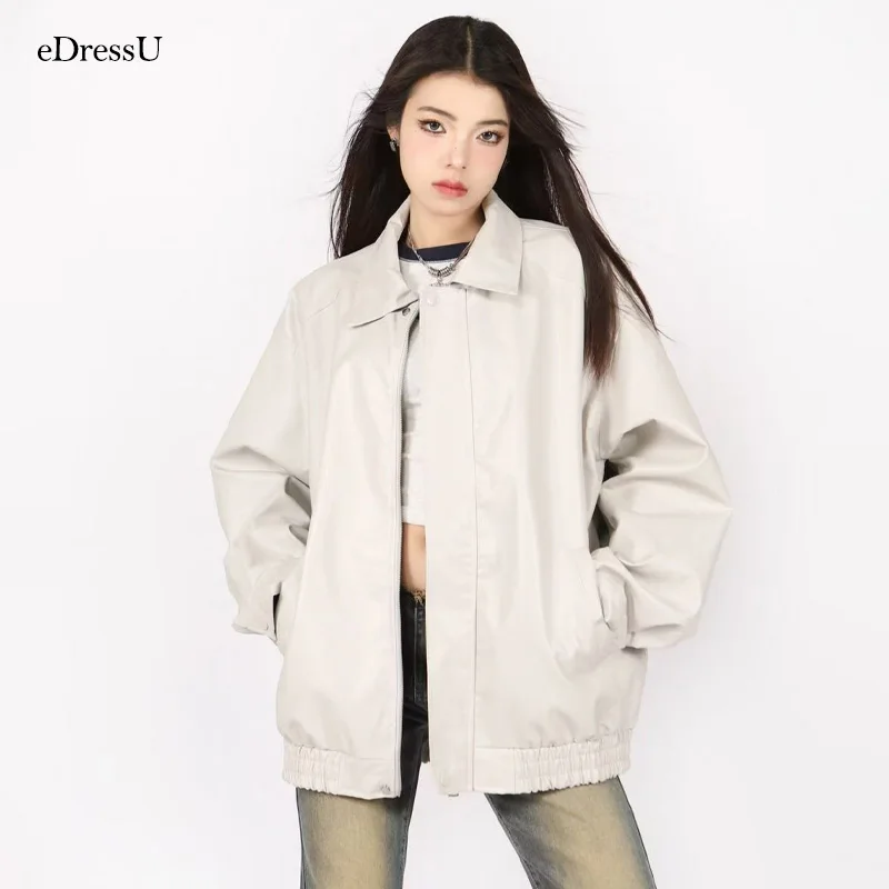 Giacca in pelle da donna Giacca in pelle PU oversize Cappotto Capispalla Cool Stile Grunge Moda Quotidiano Casual Streetwear P-2401