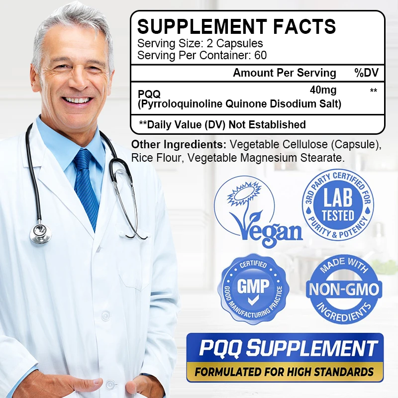 PQQ Capsules 40mg, Mitochondrial Support, Helps Energy Boost, Supports Heart Health, Cognitive Function