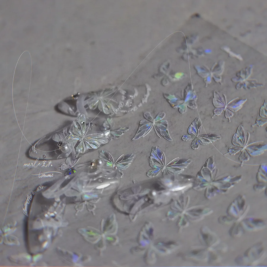 Adesivi per ciondoli per unghie con farfalla leggera a conchiglia Adesivi per decorazioni artistiche per unghie autoadesive con farfalla retrò Decalcomanie per unghie giapponesi fai da te