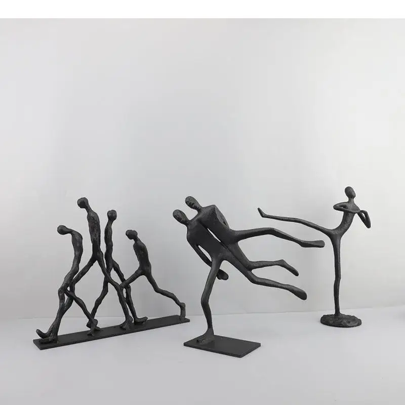 Black Cast Iron Tilted Figures Statue Abstract  Artwork Ornaments Desk Decoration Crafts Characters Sculpture Modern Home Decor