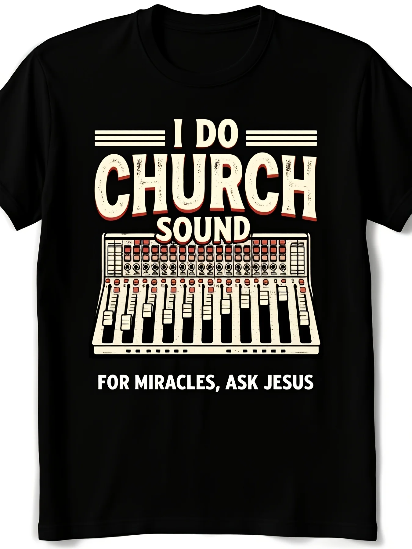 Men's Funny Christian Music TShirt I Do Church Sound for Miracles Ask Keyboard Design Heavyweight Black with White Print Tee Church Sound Tech Apparel Worship Team Gift FaithBa Same Stylepure BreRetro Casual Short-sleeved T-shirt with a Round Neck