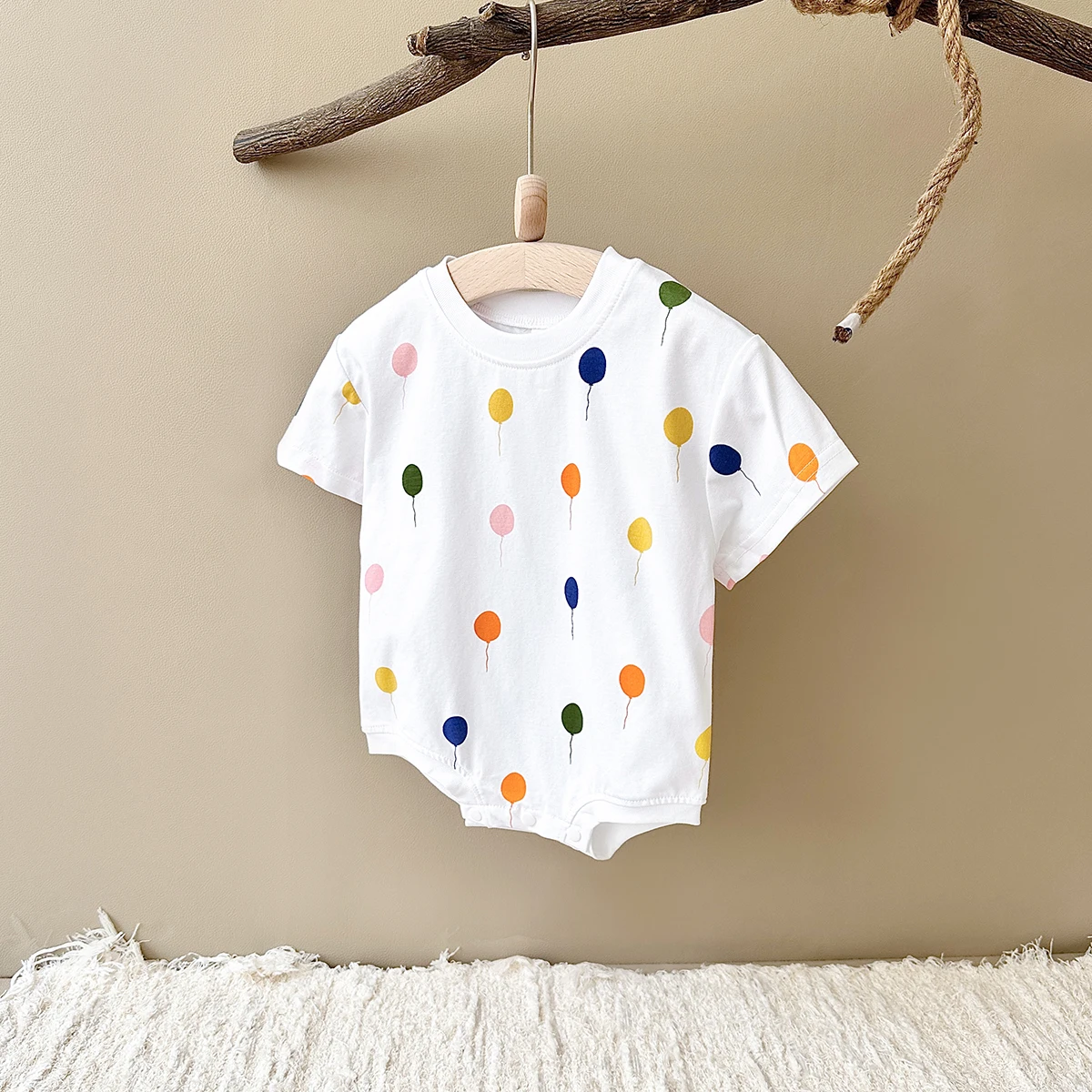 Newborn Summer Baby Romper Balloon Print Short Sleeved Jumpsuit Cotton Infant Bodysuit Boys Girls Child Clothing 0-18M