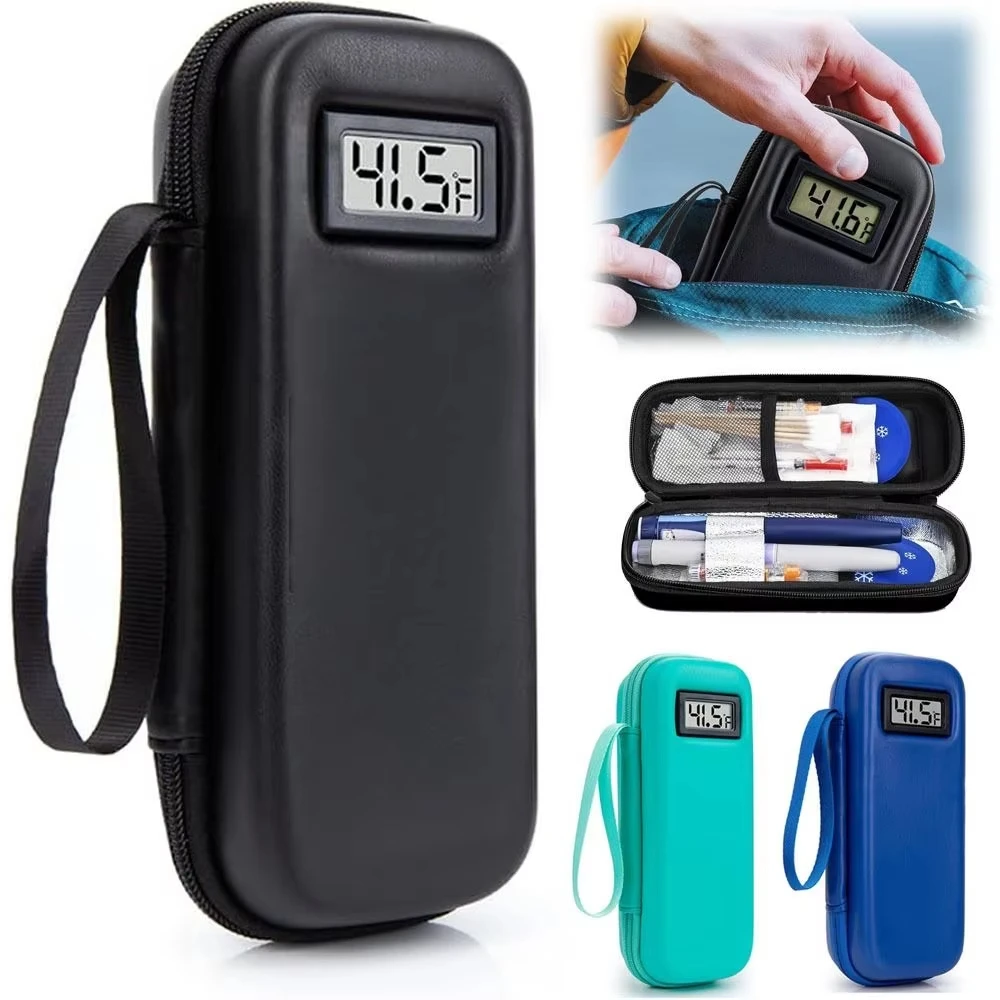 Waterproof Insulin Cooler Travel Case Reusable with Thermometer Display Medicine Organizer Bag for Diabetics Waterproof Thermal