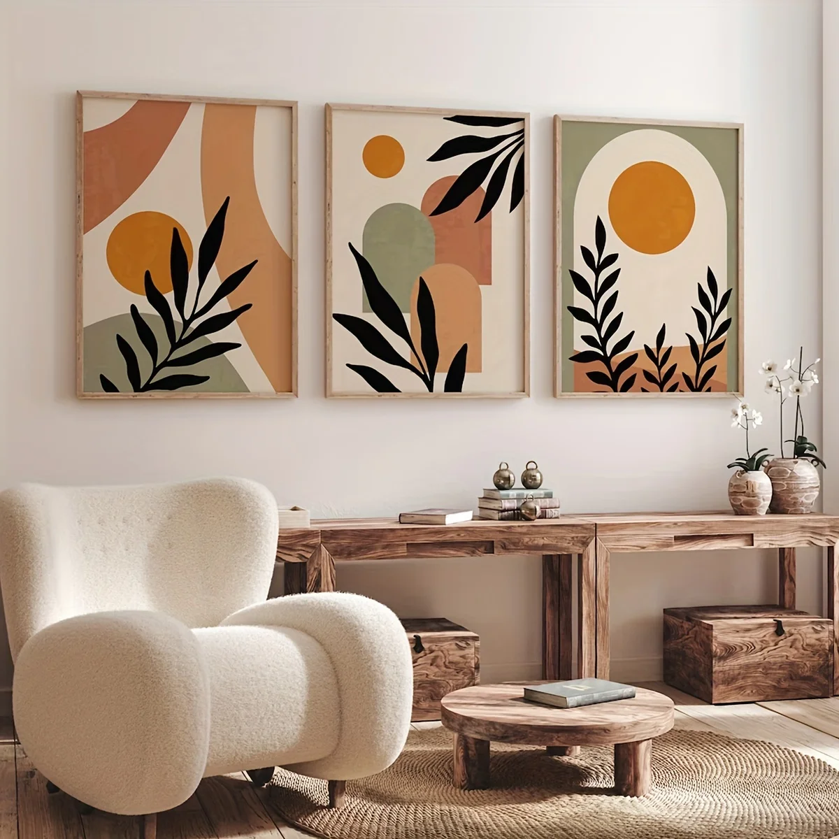 3pcs Unframed Canvas Poster, Modern Art, Boho Abstract Geometric Wall Art, Ideal Gift For Bedroom Living Room Corridor, Wall Art