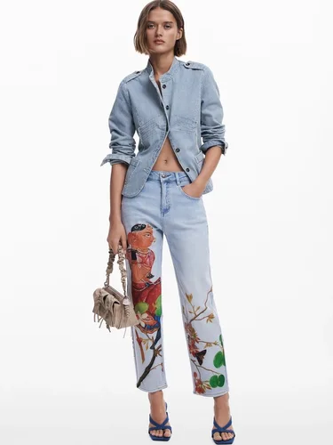 Imagen 2 del producto 2025 nuevo comercio exterior España original soltero jeans de mujer estilo bohemio impreso pierna recta elástica casual pantalones de pierna recta