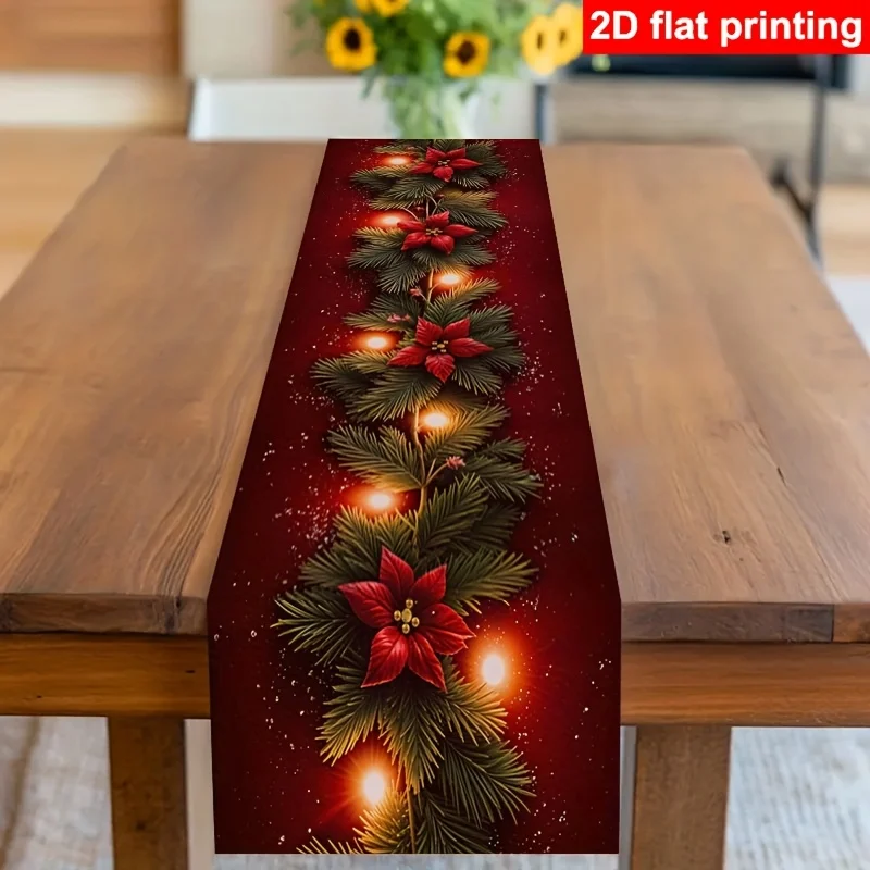2D‑Printed Pine Branch Festive Light Table Runner, Decor for Dining Table, Coffee‑Table, Gatherings, Indoor‑Outdoor Parties