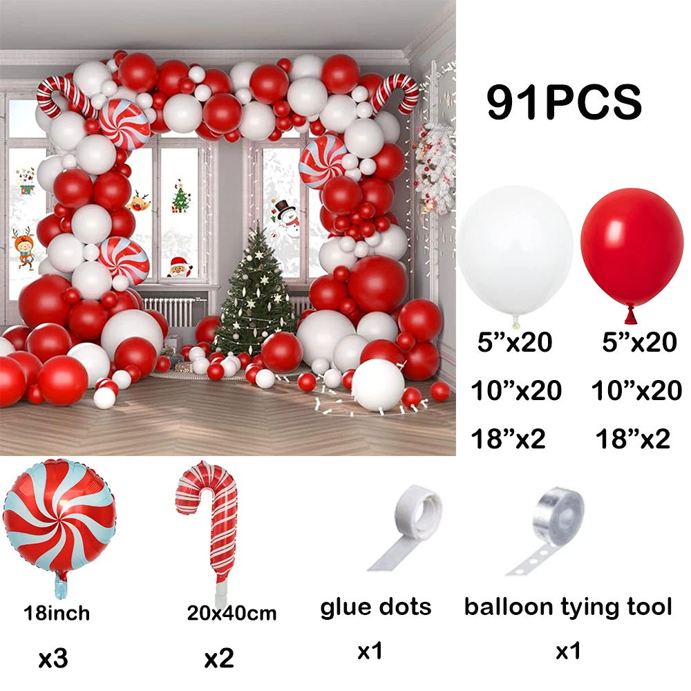 Capodanno 2024 Decor Balloons Garland Red White Balloon Arch Kit Christmas Cabdy Cane Foil Ballon Christmas Home Party Decoration