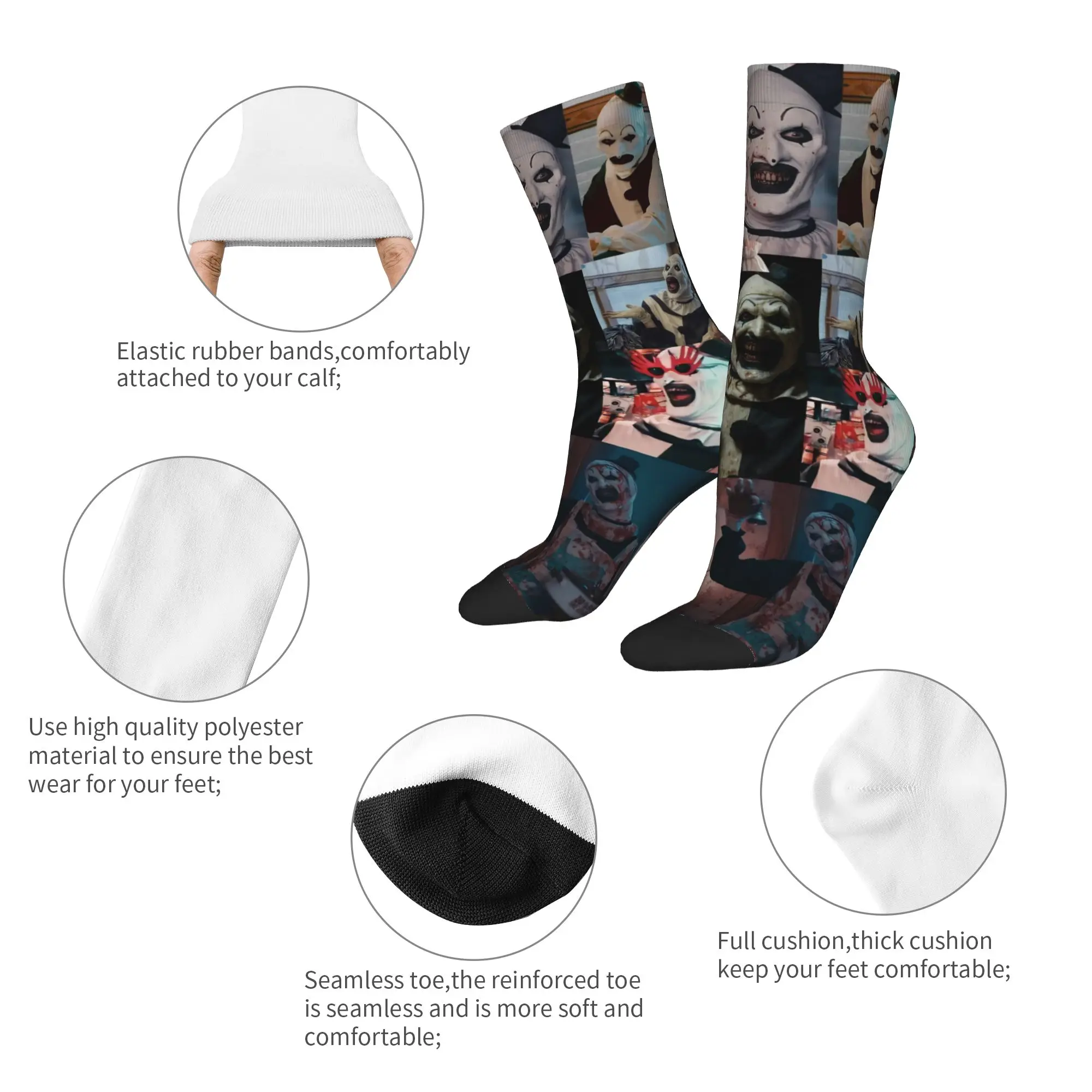 Hip-hop Terrifier Sports Socks Horror Movie Polyester Crew Socks for Unisex Non-slip