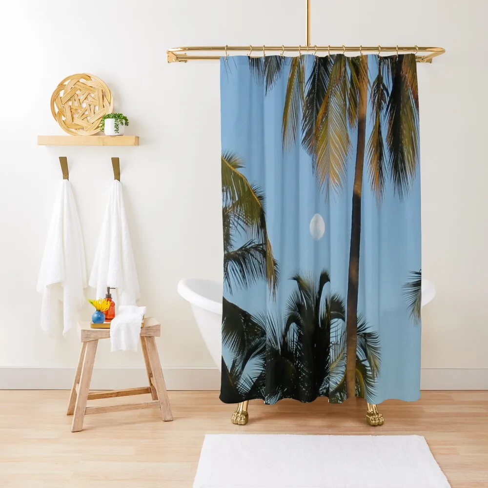 

Full Moon Palm Trees Tropical Sky Shower Curtain Modern Accessory Bathrooms Waterproof Shower Bathroom Showers Bathtub Curtain