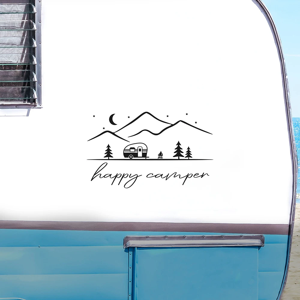 

Happy Camper Stickers Car Decor Accessories Caravan Vans Decoration Decals Car Styling Tuning Waterproof