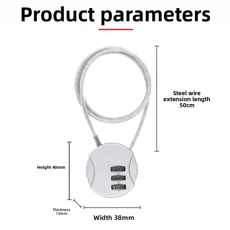 Extended Wire Rope Combination Lock 3 Digit Code Lock Password Motorcycle Helmet Metal Keyed Padlock Travel Anti-Theft Locks