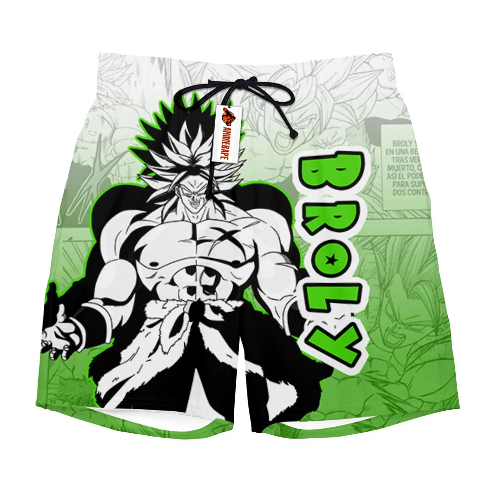 

Новые летние шорты 2026 года Dragon Ball Z Broly с зеленым градиентом и принтом в стиле манга, быстросохнущие, мужские, повседневные, дышащие, пляжные, в стиле аниме