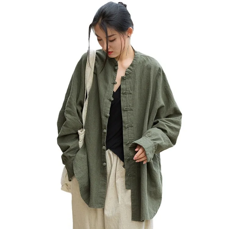 

2025 Winter Hemp Womenswear: Distressed Ramie Fleece-Lined Thickened Tea Ceremony Travel Photo Coat