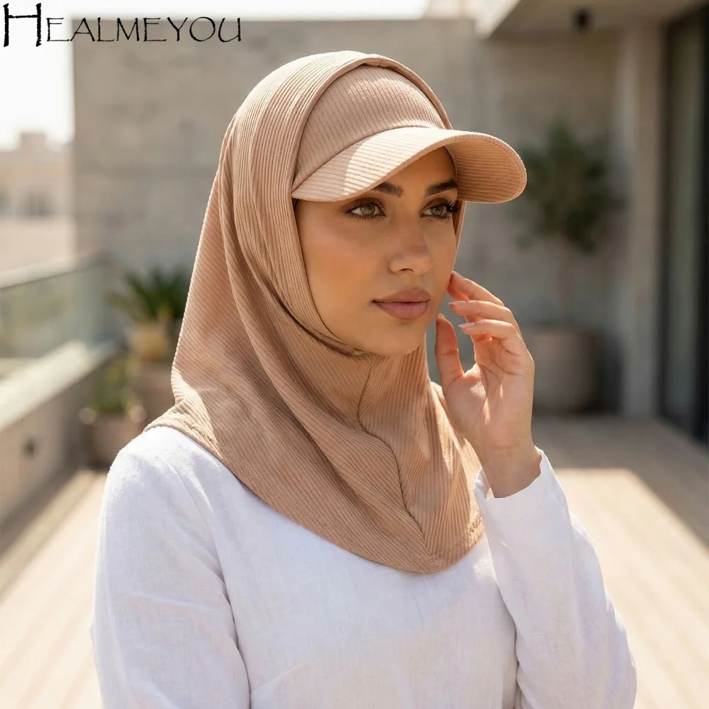 

Casual Sun Hat with Hood Solid Color Sun Protection Neck Shade Cap Neck Protection Breathable Hijab Baseball Cap Fishing
