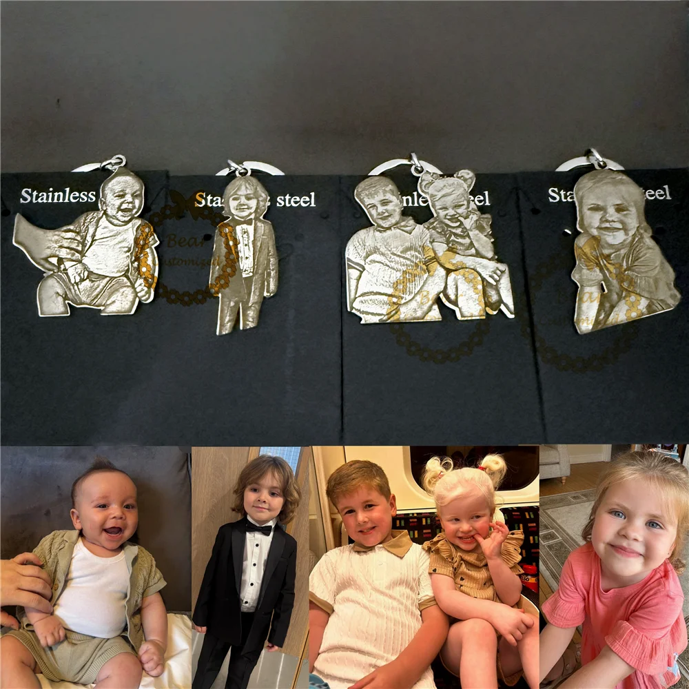 Kids Custom Photo Portrait Keyring- Personalized Nameplate keychain with Baby Picture for Custom Family Memory Gifts