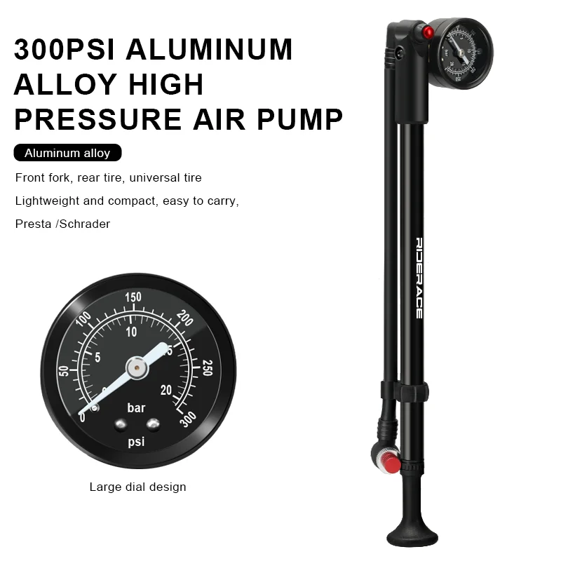 Bicycle Pump With Gauge High-pressure Portable Hand Tire Air Inflator Bike Air Shock Pump For Fork Schrader Presta Valve AV FV