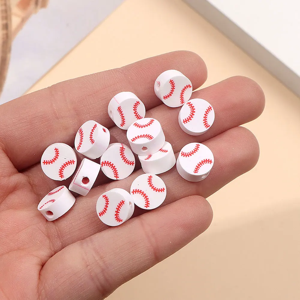 21/63/105pcs Multi Colored Clay Baseball Pattern Decorative Beads,DIY Keychains,Necklaces,Beach&Birthday Gift Making Accessories