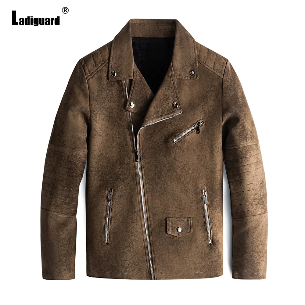 Mens Fashion Multi Zipper Suede Leather Jackets 2024 European Style Motorcycle Jacket Winter Warm Coats Men Basic Tops Outerwear