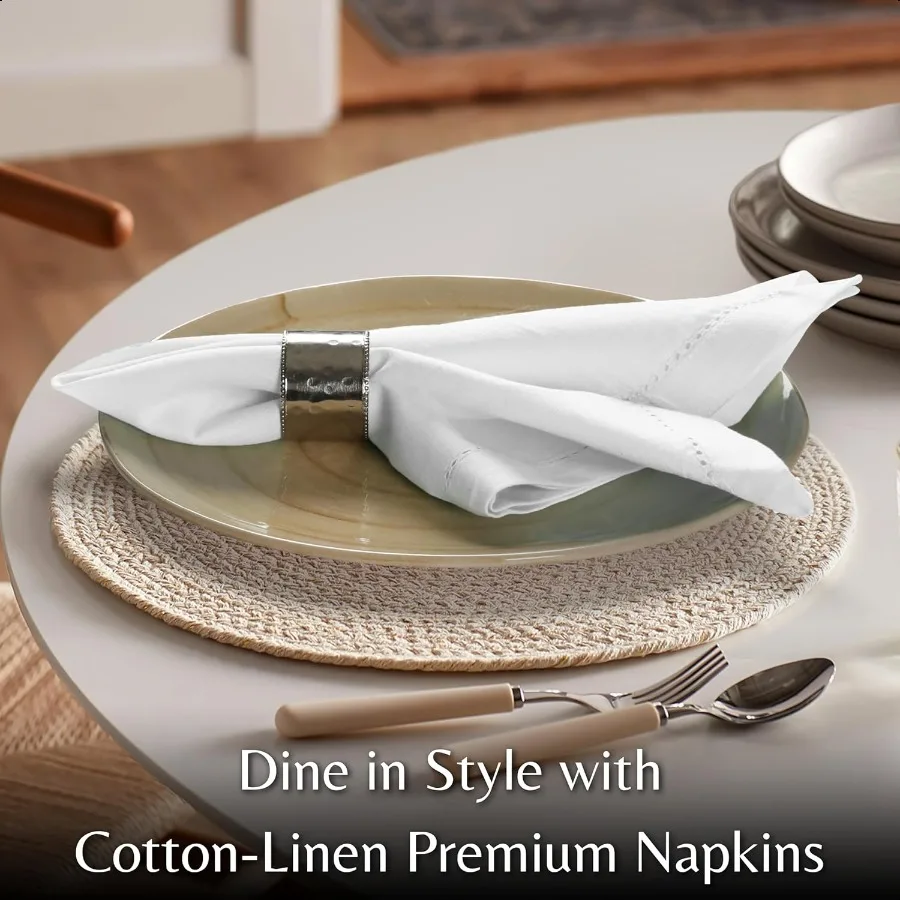 Tovaglioli da pranzo in stoffa decorativa con orlo in cotone di lino colore bianco 20x20 Tovaglioli da cocktail per matrimoni Angoli mititati hine Was