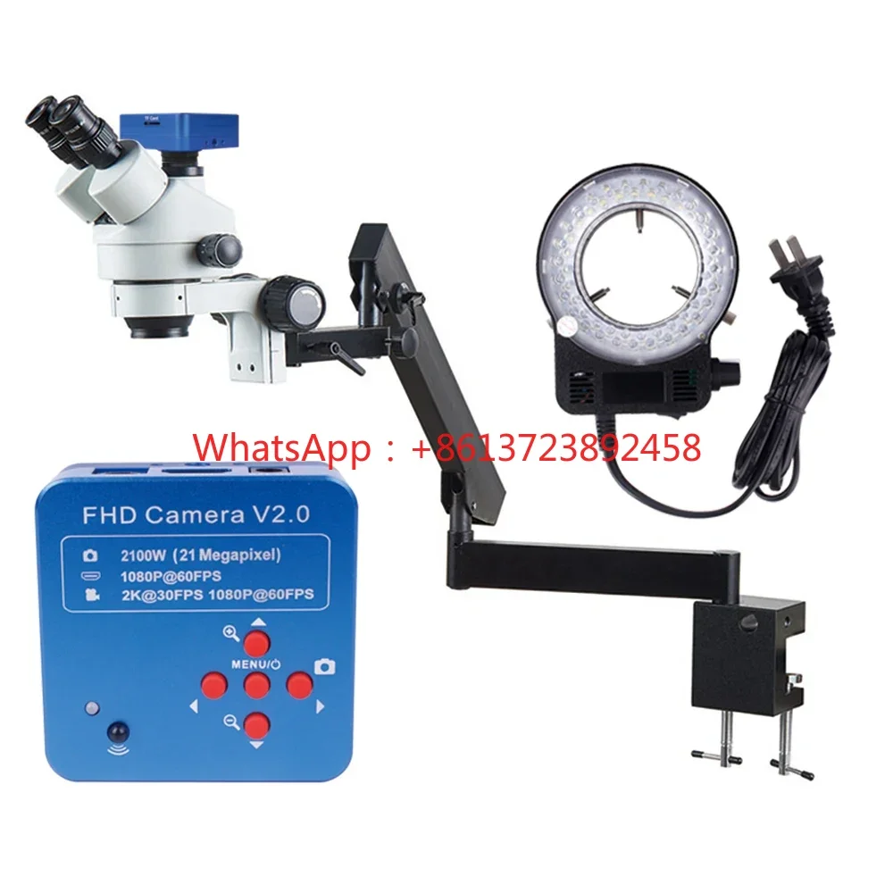 

7-45X Zoom Articulated Arm Optical Trinocular Stereo Microscope Usb School Teaching Ccd Digital