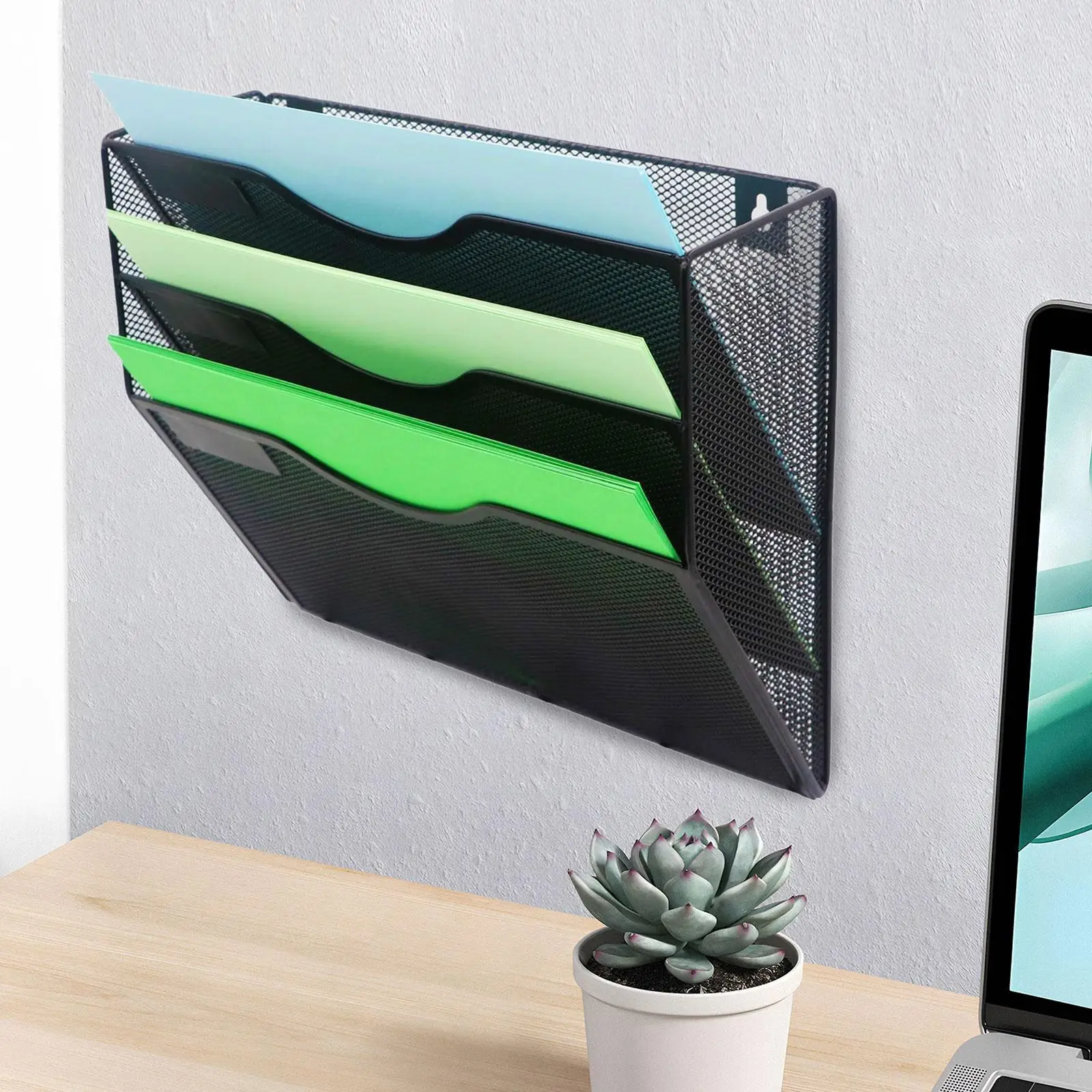 Mesh Wall File Organizer Wall Mounted Holder Clipboard Storage Magazines Rack 3