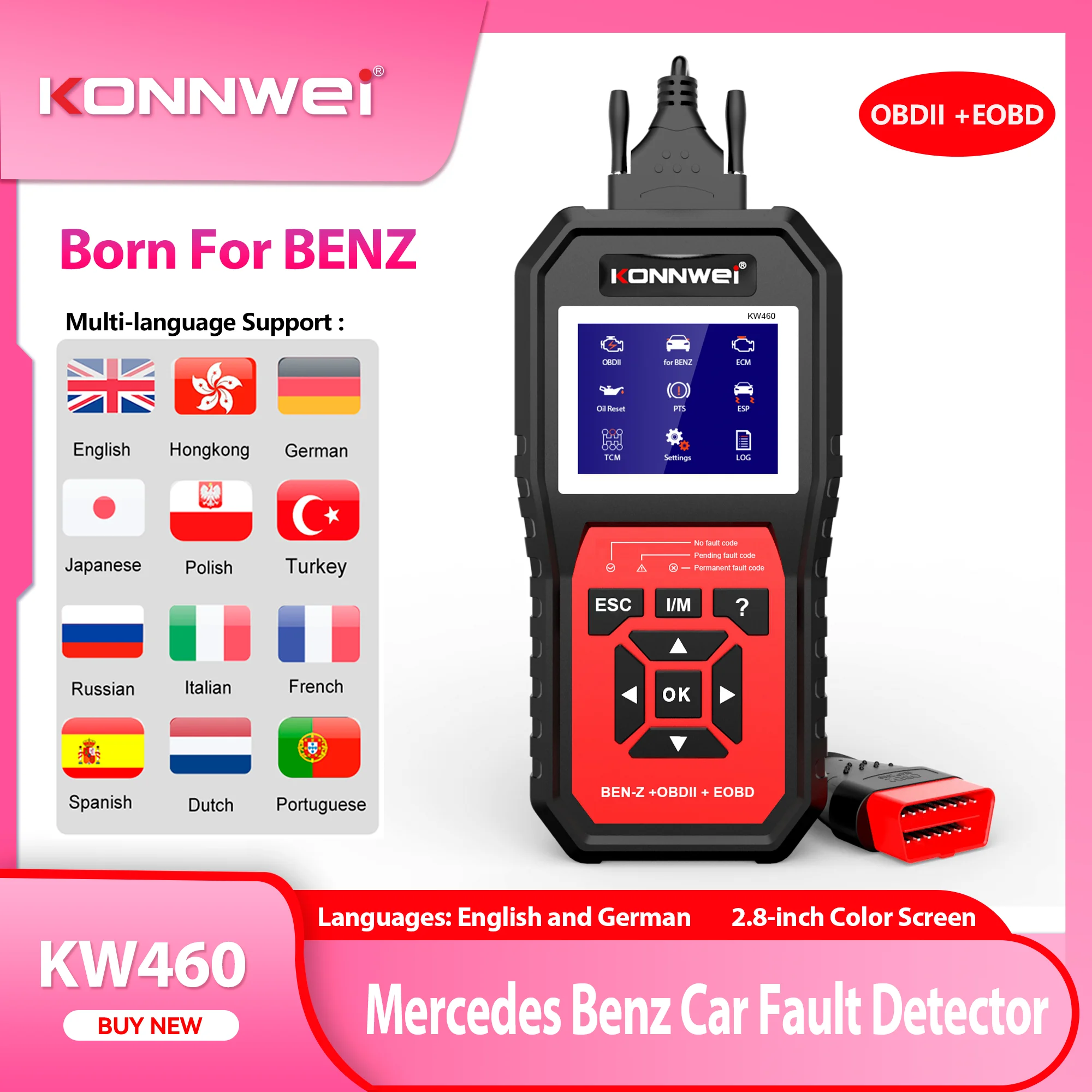 

2026 KONNWEI KW460 Car Obd2 Scanner for Mercedes-Benz ABS Airbag Oil ABS EPB DPF SRS TPMS Reset Full System Diagnostic Tool W212