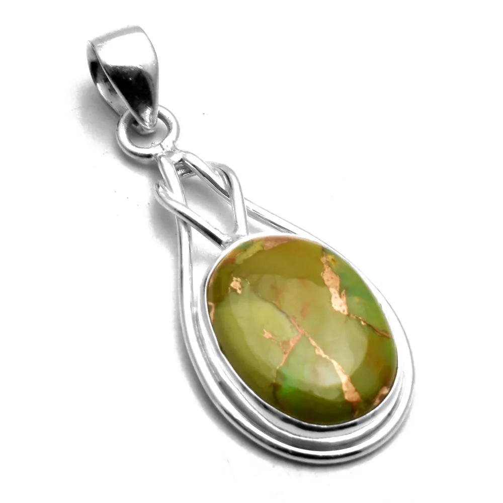 

Genuine Green Copper Turquoise Pendant 925 Sterling Silver, Women Hand Made Fine Jewelry Gift 42 mm, AP8481