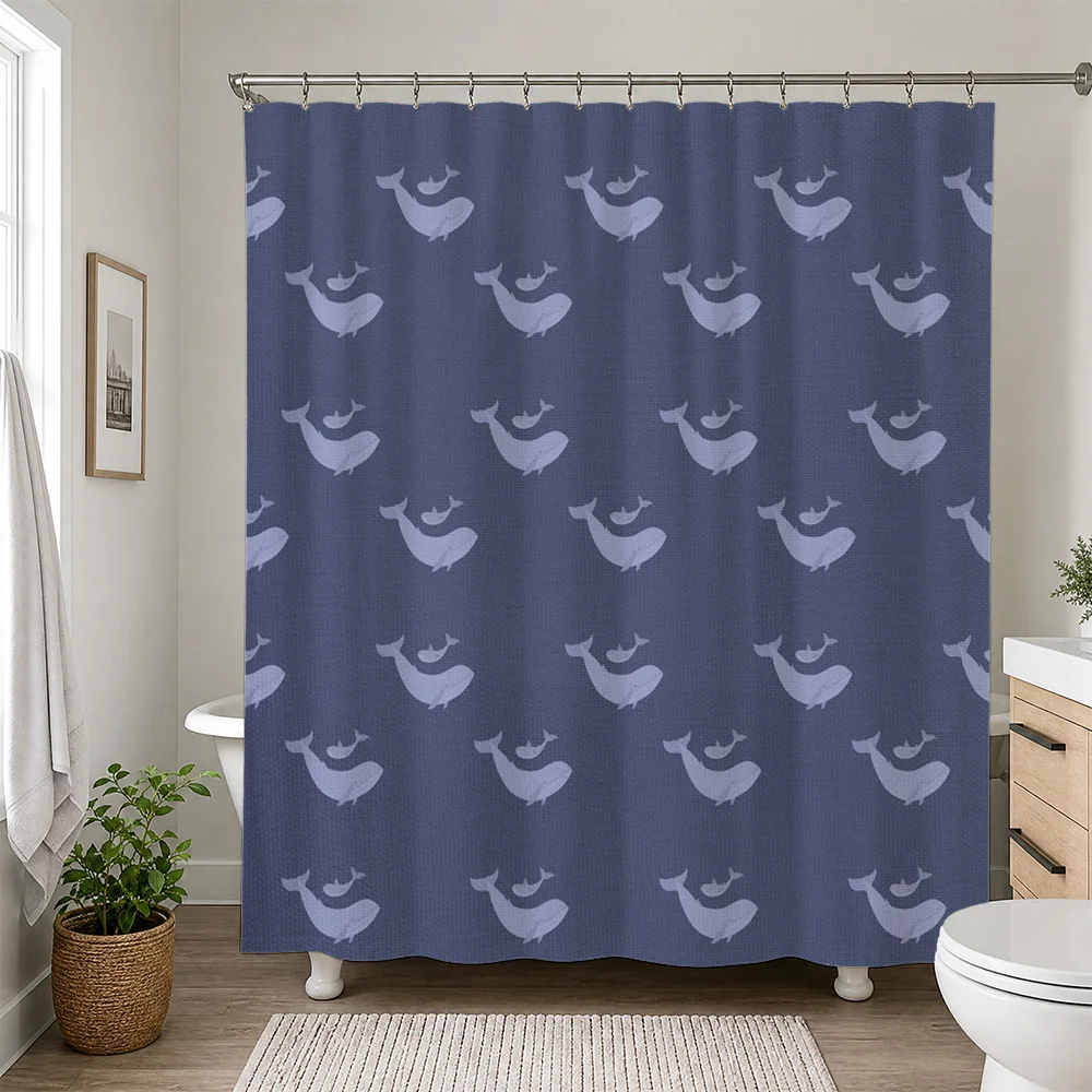 Elegant Blue Bird Pattern Shower Curtain Waterproof Bathroom Decor Coastal Nautical Ducks Silhouette Linens Home Accents