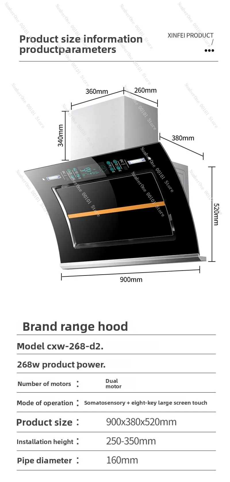 

High Suction Side Range Hood for Home Kitchen, No Disassembly Needed, Small Detachable Dual Motor