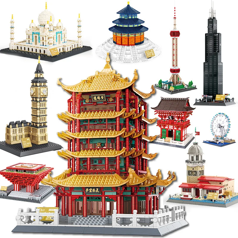 

MOC City Architecture Building Blocks The Statue of Liberty Roman Colosseum Eiffel Tower Model Bricks Toys for Children DIY Gift